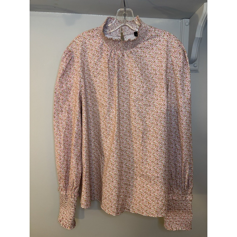 POMANDER PLACE‎ Pink Ditzy Floral Mock Neck Blouse Top XL Balloon Sleeve